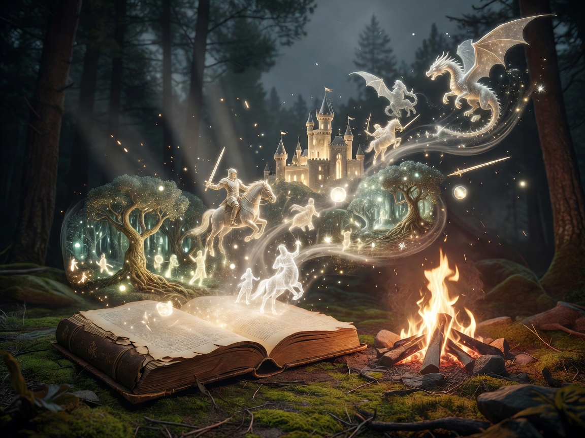 Symbolisches Bild eines Buches, aus dem sich eine Geschichte entfaltet, repräsentiert Storytelling